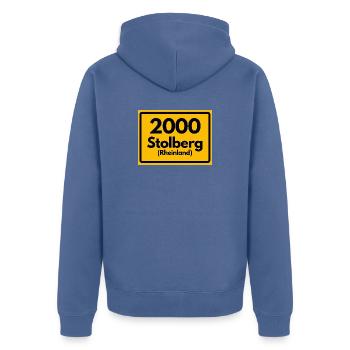 ALTE POSTLEITZAHL PLZ RETRO  2000 STOLBERG  - Unisex Premium Bio Zip Hoodie - Taubenblau - Hinten - Nico (187cm)