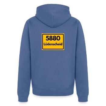 ALTE POSTLEITZAHL PLZ RETRO 5880 LÜDENSCHEID - Unisex Premium Bio Zip Hoodie - Taubenblau - Hinten - Nico (187cm)