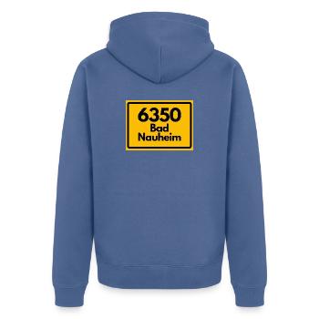 ALTE POSTLEITZAHL PLZ RETRO 6350 BAD NAUHEIM STOLZ - Unisex Premium Bio Zip Hoodie - Taubenblau - Hinten - Nico (187cm)