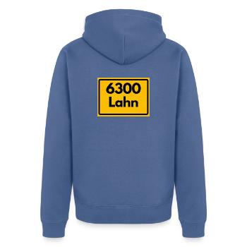 ALTE POSTLEITZAHL PLZ RETRO 6300 LAHN HEIMATSTOLZ  - Unisex Premium Bio Zip Hoodie - Taubenblau - Hinten - Nico (187cm)