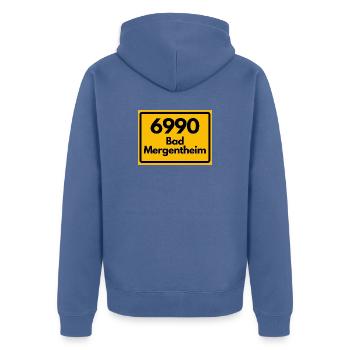 OLD POSTCODE POSTCODE RETRO 6990 BAD MERGENTHEIM - Unisex Premium Organic Zip Hoodie - stone blue - Back - Nico (187cm)