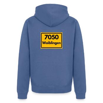 ALTE POSTLEITZAHL PLZ RETRO 7050 WAIBLINGEN HEIMAT - Unisex Premium Bio Zip Hoodie - Taubenblau - Hinten - Nico (187cm)
