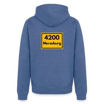 ALTE POSTLEITZAHL PLZ 4200 MERSEBURG HEIMATSTOLZ - Unisex Premium Bio Zip Hoodie - Taubenblau - Hinten - Nico (187cm)