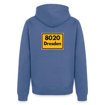 ALTE POSTLEITZAHL PLZ 8020 DRESDEN SACHSEN - Unisex Premium Bio Zip Hoodie - Taubenblau - Hinten - Nico (187cm)