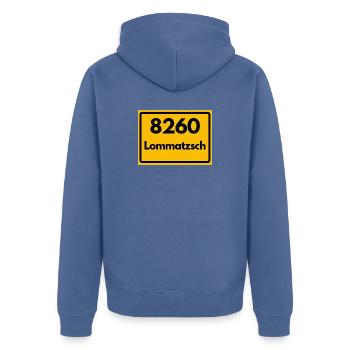 8260 SACHSEN 04703 LOMMATZSCH - Unisex Premium Bio Zip Hoodie - Taubenblau - Hinten - Nico (187cm)