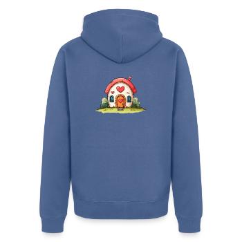 Herzhaus Cartoon-Liebe - Unisex Premium Bio Zip Hoodie - Taubenblau - Hinten - Nico (187cm)
