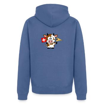 Kuh mit Fondue Flaggen - Unisex Premium Bio Zip Hoodie - Taubenblau - Hinten - Nico (187cm)