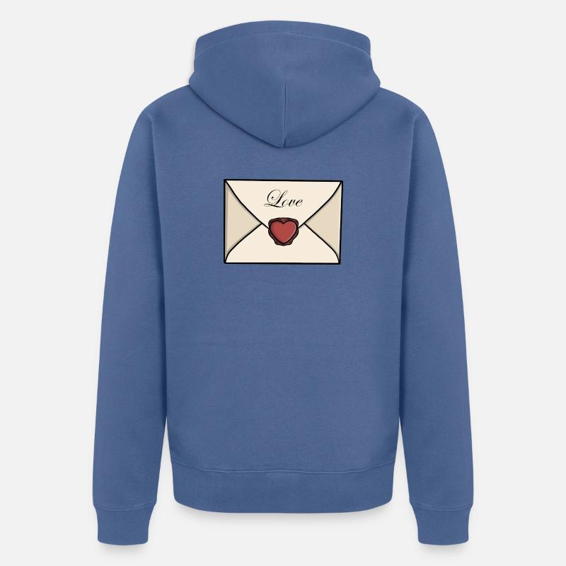 Enveloppe mignonne de lettre d’amour - Veste à capuche bio Premium Unisexe - bleu pigeon