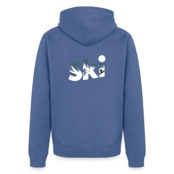 Ski Bergpanorama Typo Design - Unisex Premium Bio Zip Hoodie - Taubenblau - Hinten - Nico (187cm)