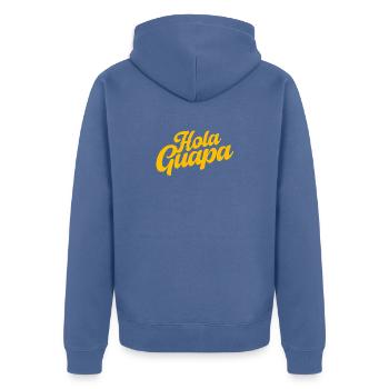 Hola Guapa - Minimalist Spanish Summer Vibes - Unisex Premium Bio Zip Hoodie - Taubenblau - Hinten - Nico (187cm)