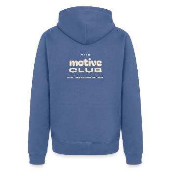 Der Motivverein - Unisex Premium Bio Zip Hoodie - Taubenblau - Hinten - Nico (187cm)