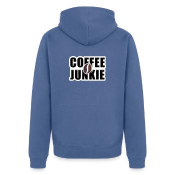 Coffee Junkie: Caffeine Love - Unisex Premium Organic Zip Hoodie - stone blue - Back - Nico (187cm)