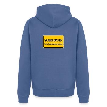 Wolkenkuckucksheim Ortsschild Lustig Humor Spruch - Unisex Premium Bio Zip Hoodie - Taubenblau - Hinten - Nico (187cm)