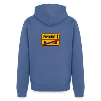 Ponyhof Realität Ortsschild Lustig Spruch Humor - Unisex Premium Bio Zip Hoodie - Taubenblau - Hinten - Nico (187cm)