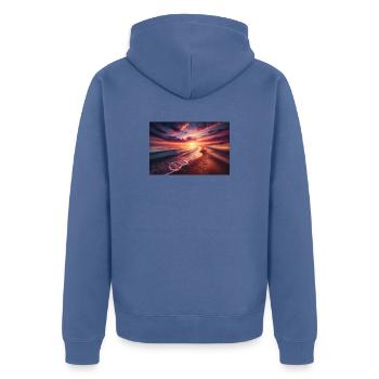 Poster Gemälde Sonnenuntergang am Strand - Unisex Premium Bio Zip Hoodie - Taubenblau - Hinten - Nico (187cm)