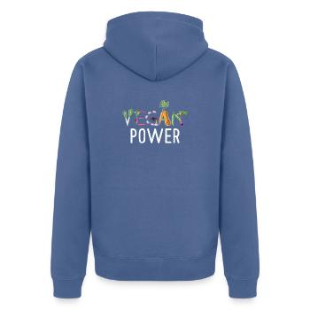 Vegan Power Vegetable Typography Funny Vegan Art - Unisex Premium Bio Zip Hoodie - Taubenblau - Hinten - Nico (187cm)