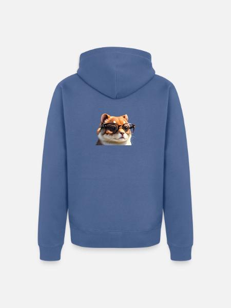 Brillentragende Katze - Unisex Premium Bio Zip Hoodie - Taubenblau