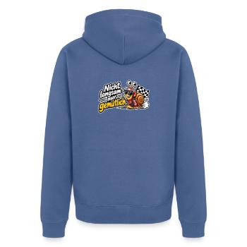 Nicht Langsam nur Gemütlich - Unisex Premium Bio Zip Hoodie - Taubenblau - Hinten - Nico (187cm)