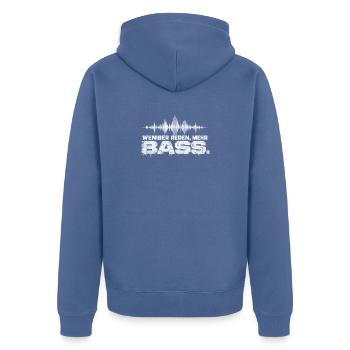 Weniger Reden Mehr Bass Techno Festival Shirt - Unisex Premium Bio Zip Hoodie - Taubenblau - Hinten - Nico (187cm)