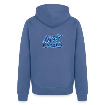 Ich muss nicht für jeden passen – Selbstliebe  - Unisex Premium Bio Zip Hoodie - Taubenblau - Hinten - Nico (187cm)