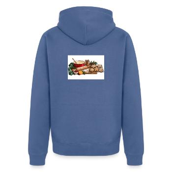 Feiertags-Backstern-Keks-Szene - Unisex Premium Bio Zip Hoodie - Taubenblau - Hinten - Nico (187cm)