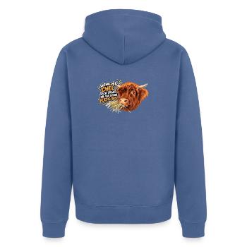 Kuhwitz Chef Highland Cattle - Unisex Premium Bio Zip Hoodie - Taubenblau - Hinten - Nico (187cm)