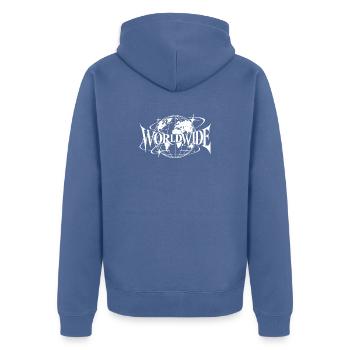 Weltweites Globus-Emblem - Unisex Premium Bio Zip Hoodie - Taubenblau - Hinten - Nico (187cm)