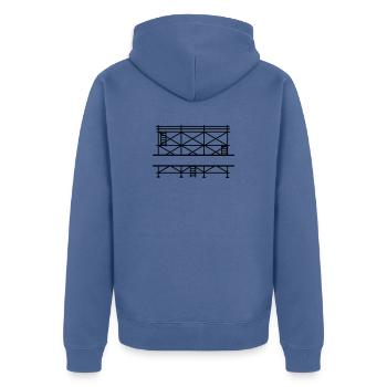 Bannière d’échafaudage avec espace pour le nom de l’entreprise - Veste à capuche bio Premium Unisexe - bleu pigeon - Dos - Nico (187cm)