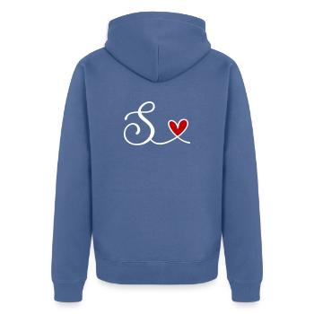 S Initiale mit Herz - Unisex Premium Bio Zip Hoodie - Taubenblau - Hinten - Nico (187cm)