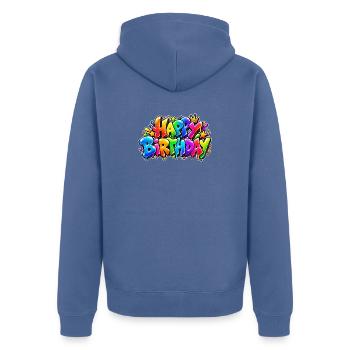Alles Gute zum Geburtstag Rainbow Bubble: Wow-Effekt! - Unisex Premium Bio Zip Hoodie - Taubenblau - Hinten - Nico (187cm)
