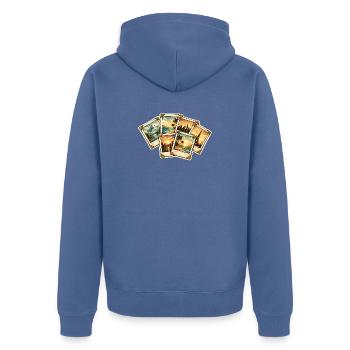 Vintage Postkarten Tropen Sunset - Unisex Premium Bio Zip Hoodie - Taubenblau - Hinten - Nico (187cm)