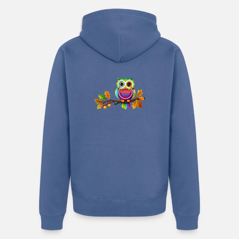 Bunte Eule auf Ast mit Herbstblättern - Unisex Premium Bio Zip Hoodie - Taubenblau