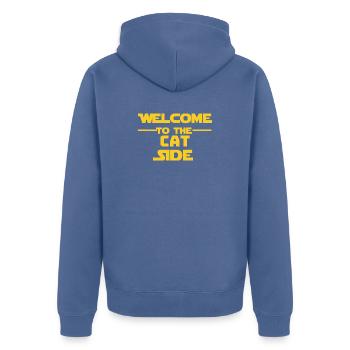 Bienvenue sur le site des chats - Veste à capuche bio Premium Unisexe - bleu pigeon - Dos - Nico (187cm)