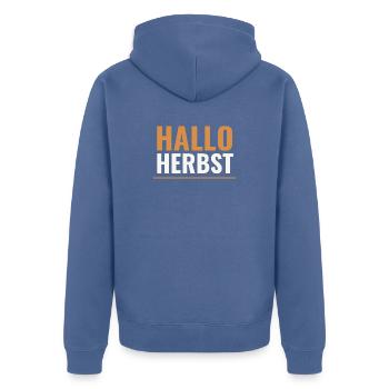 Herbst Hallo Herbst. - Unisex Premium Bio Zip Hoodie - Taubenblau - Hinten - Nico (187cm)