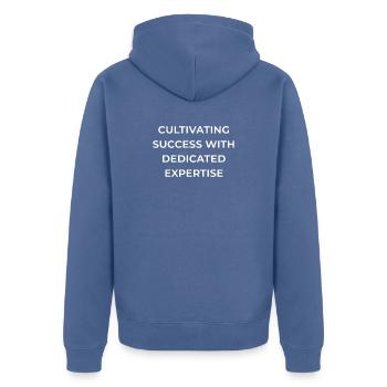 Expertise dédiée aux travailleurs manuels - Veste à capuche bio Premium Unisexe - bleu pigeon - Dos - Nico (187cm)