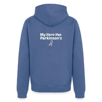 Mein Held hat Parkinson - Unisex Premium Bio Zip Hoodie - Taubenblau - Hinten - Nico (187cm)