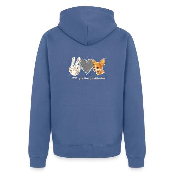 Chihuahua Chihuahueño Peace Love - Unisex Premium Bio Zip Hoodie - Taubenblau - Hinten - Nico (187cm)