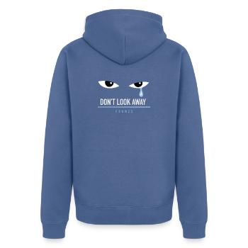 The Blue Tear – FCKNZS - Unisex Premium Bio Zip Hoodie - Taubenblau - Hinten - Nico (187cm)