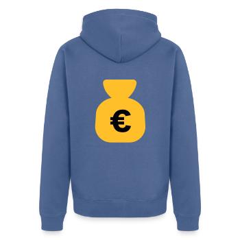 Money Euro - Unisex Premium Organic Zip Hoodie - stone blue - Back - Nico (187cm)