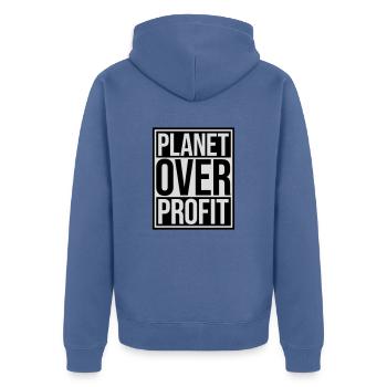 planet over profit quote - Unisex Premium Organic Zip Hoodie - stone blue - Back - Nico (187cm)