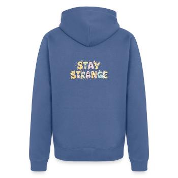 Strange Slime Script Textillus - Unisex Premium Organic Zip Hoodie - stone blue - Back - Nico (187cm)