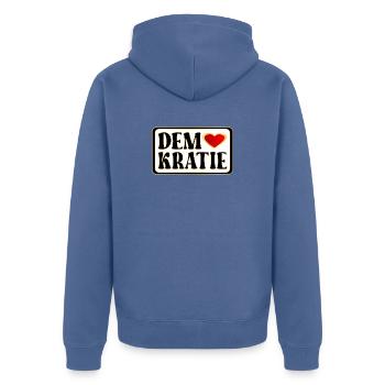 DEMOKRATIE HERZ WÄHLEN - Unisex Premium Bio Zip Hoodie - Taubenblau - Hinten - Nico (187cm)
