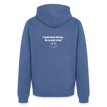 Ich könnte Corona haben ... Hab Angst vor mir! - Unisex Premium Bio Zip Hoodie - Taubenblau - Hinten - Nico (187cm)