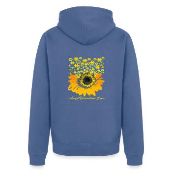 accepter comprendre l’amour tournesol autisme - Veste à capuche bio Premium Unisexe - bleu pigeon - Dos - Nico (187cm)
