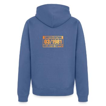 45th Anniversary Limited Edition - ꝏ Supply 03/1981 - Unisex Premium Organic Zip Hoodie - stone blue - Back - Nico (187cm)