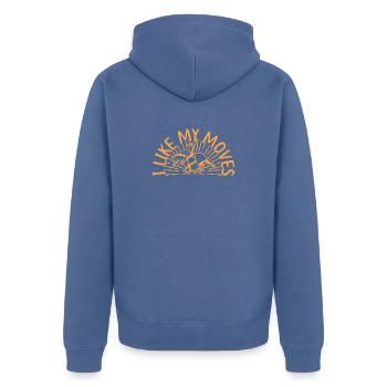 Western Rider I Like My Moves Cowgirls Rodeo - Unisex Premium Bio Zip Hoodie - Taubenblau - Hinten - Nico (187cm)