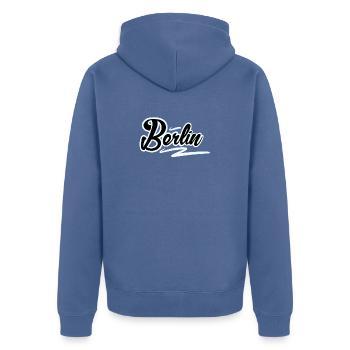 Berlin - Unisex Premium Organic Zip Hoodie - stone blue - Back - Nico (187cm)