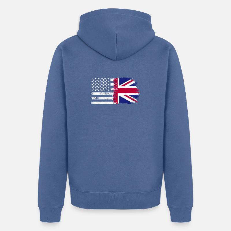 Grunge États-Unis Royaume-Uni Drapeau Mashup - Veste à capuche bio Premium Unisexe - bleu pigeon