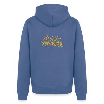 Aix en Provence Street Art Graffiti T-Shirt - Unisex Premium Organic Zip Hoodie - stone blue - Back - Nico (187cm)