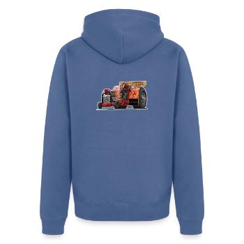Tractor Pulling // Illustration - Unisex Premium Bio Zip Hoodie - Taubenblau - Hinten - Nico (187cm)